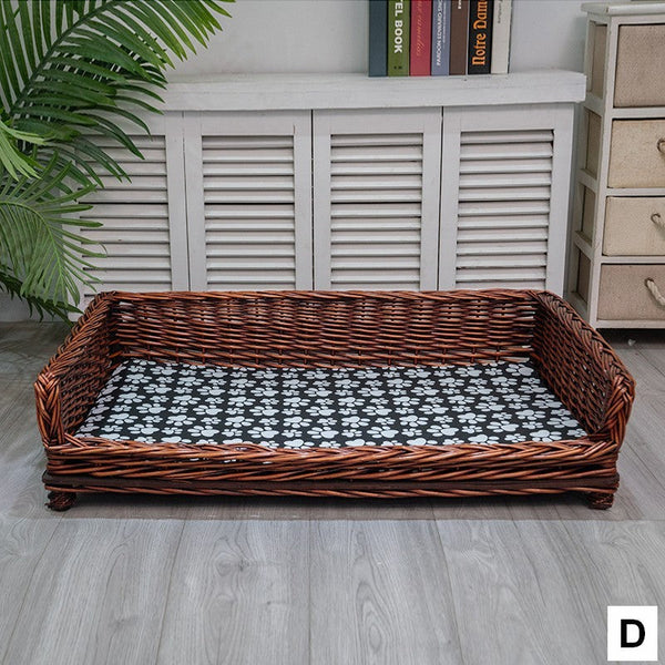 Large Hand Woven Rattan Cat Beds, Extra Large Natural Wicker Dog Bed with Washable Cushion for Indoor Cats and Dogs-HomePaintingDecor