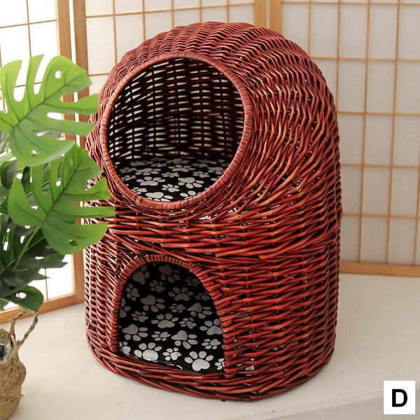 Large Cat House Basket with Washable Cushion for Indoor Cats and Dogs, Double-Layer Cat Bed-HomePaintingDecor