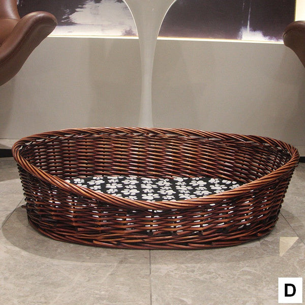 Natural Wicker Dog Bed with Washable Cushion for Indoor Cats and Dogs, Hand woven Rattan Cat Beds-HomePaintingDecor