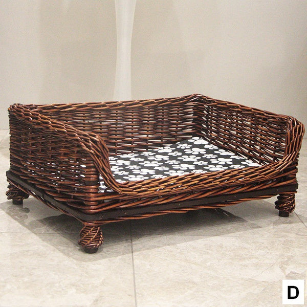 Large Natural Wicker Dog Bed with Washable Cushion for Indoor Cats and Dogs, Hand Woven Rattan Cat Beds-HomePaintingDecor