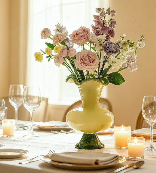 Unique Modern Glass Vase, Contemporary Vase for Modern Home Decor, Modern Glass Flower Vases, Handmade Liuli Vases, Centerpiece Vases on Table-HomePaintingDecor