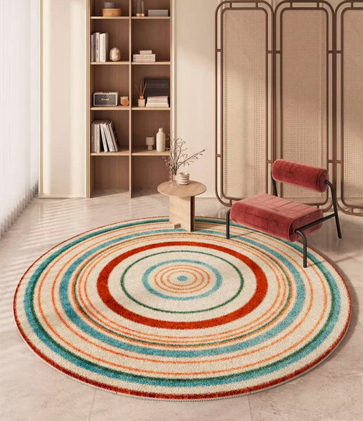 Abstract Contemporary Round Rugs, Geometric Modern Rugs for Bedroom, Thick Round Rugs for Dining Room, Modern Area Rugs under Coffee Table-HomePaintingDecor