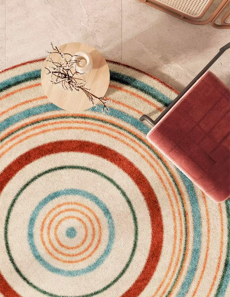 Abstract Contemporary Round Rugs, Geometric Modern Rugs for Bedroom, Thick Round Rugs for Dining Room, Modern Area Rugs under Coffee Table-HomePaintingDecor