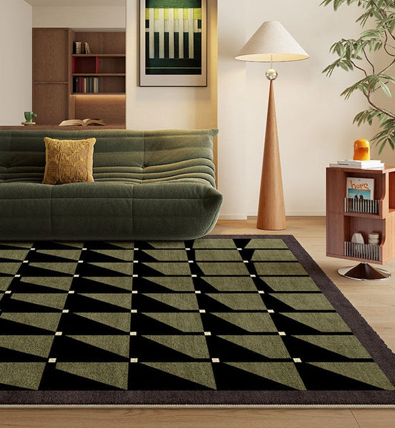 Modern Rugs for Dining Room, Modern Living Room Rug Ideas, Mid Century Modern Rugs Next to Bed, Green Contemporary Rugs for Bedroom-HomePaintingDecor
