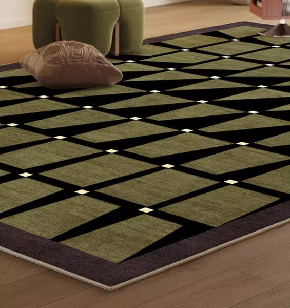 Modern Rugs for Dining Room, Modern Living Room Rug Ideas, Mid Century Modern Rugs Next to Bed, Green Contemporary Rugs for Bedroom-HomePaintingDecor