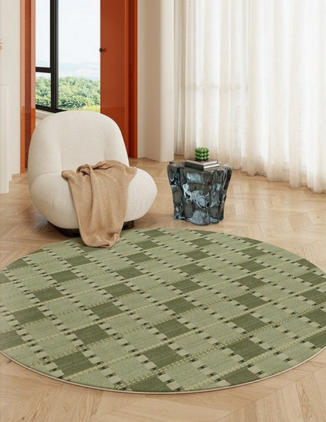 Contemporary Modern Rug for Living Room, Green Modern Area Rugs for Bedroom, Geometric Round Rugs for Dining Room, Circular Modern Rugs under Chairs