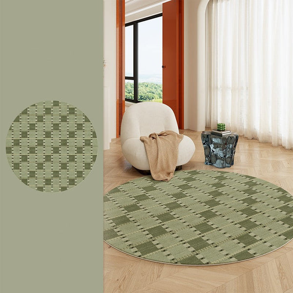 Contemporary Modern Rug for Living Room, Green Modern Area Rugs for Bedroom, Geometric Round Rugs for Dining Room, Circular Modern Rugs under Chairs-HomePaintingDecor