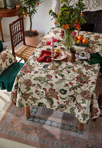 Rustic Garden Floral Tablecloth for Round Table, Spring Flower Table Cover for Kitchen, Modern Rectangular Tablecloth Ideas for Dining Room Table-HomePaintingDecor