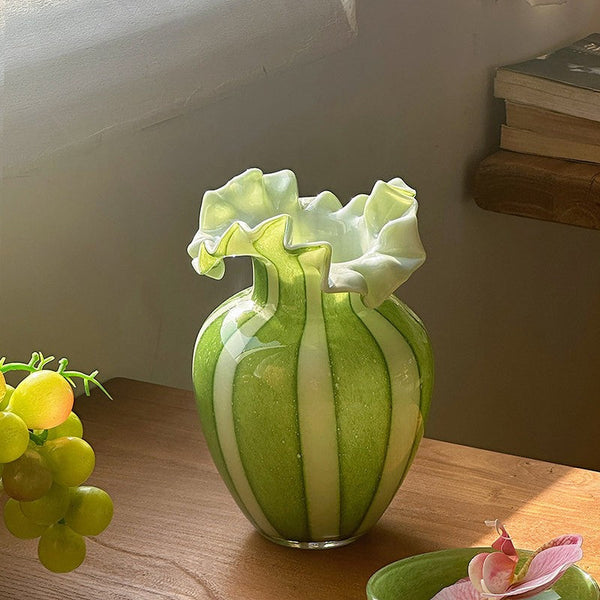 Creative Modern Vase for Flowers, Handmade Flower Vases on Table, Modern Contemporary Vases, Green Glass Flower Vases, Green Bud Vases-HomePaintingDecor