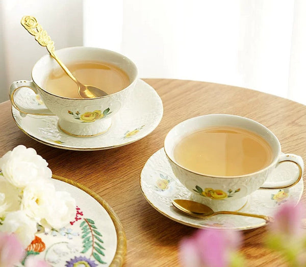 Ceramic Tea Cup with Saucer, Tea Cup Set, Vintage Tea Cup Set, Modern Ceramic Cups, European Tea Cup Set, Porcelain Tea Cups, Floral Tea Cup Set, Classic British Tea Cups, Elegant Tea Cup With Saucer-HomePaintingDecor