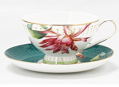 Lotus Flower Bone China Porcelain Tea Cup Set, Elegant Ceramic Coffee Cups, Beautiful British Tea Cups, Traditional English Tea Cups and Saucers-HomePaintingDecor
