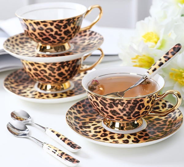 Modern Ceramic Cups, Creative Bone China Porcelain Tea Cup Set, Elegant Ceramic Coffee Cups, Unique Tea Cups and Saucers in Gift Box-HomePaintingDecor