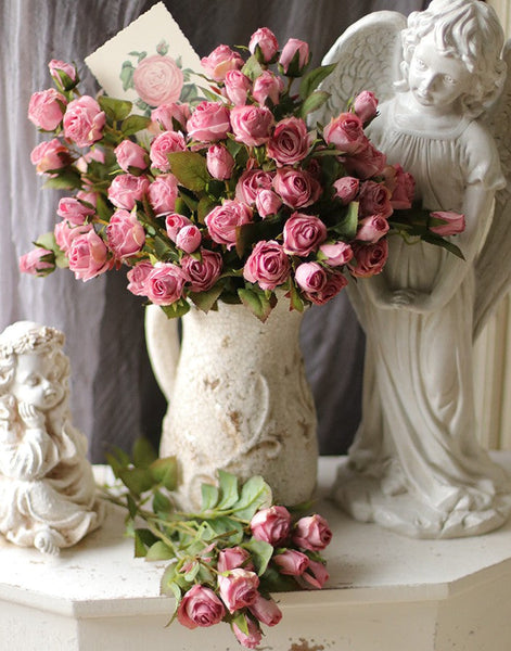 Artificial Flowers for Living Room, 12 Branches of Pink Rose Flowers, Pink Rose Flower in Vase, Real Touch Flowers, Simple Flower Arrangement Ideas for Home Decoration-HomePaintingDecor