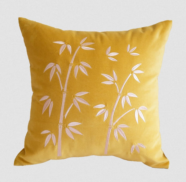 Decorative Pillow Arrangement Ideas for Couch, Large Decorative Pillows for Couch, Modern Throw Pillows for Bedroom, Living Room Decorative Pillows, Yellow Embroidered Bamboo Cushion-HomePaintingDecor
