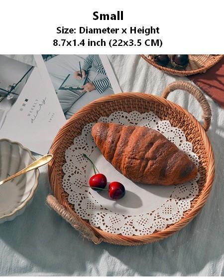 Rattan Storage Basket with Handle, Small Storage Baskets, Round Straoge Basket, Woven Storage Baskets for Kitchen-HomePaintingDecor