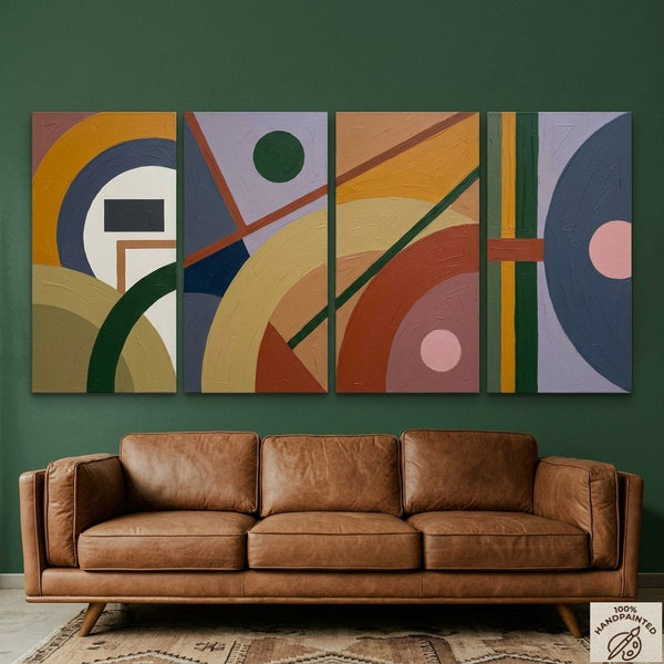 Modern Contemporary Paintings, Geometric Abstract Paintings, Hand Painted Canvas Art, Multi Panel Wall Painting-HomePaintingDecor