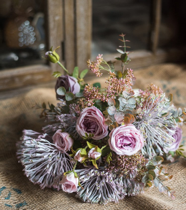 Modern Artificial Flowers for Home Decoration, Rose Flowers, Eucalyptus Globulus, Holly Leaf, Bedroom Flower Arrangement Ideas, Spring Flower Arrangement for Living Room-HomePaintingDecor