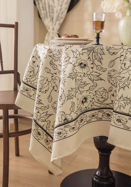 Large Flower Pattern Table Cover for Dining Room Table, Rectangular Tablecloth for Dining Table, Modern Rectangle Tablecloth for Oval Table-HomePaintingDecor