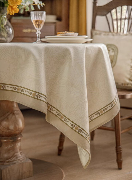 Cream Color Table Cover for Dining Room Table, French Style Tablecloth for Dining Table, Modern Rectangle Tablecloth for Oval Table-HomePaintingDecor