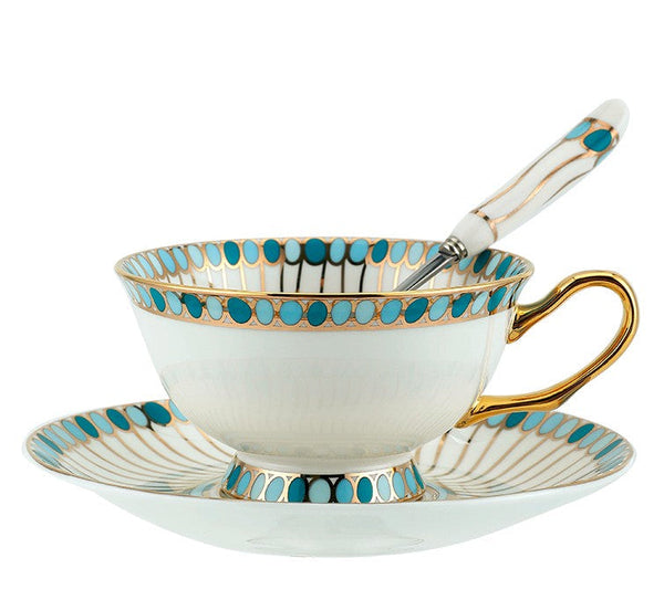 Unique Tea Cup and Saucer in Gift Box, Elegant British Ceramic Coffee Cups, Bone China Porcelain Tea Cup Set for Office, Green Ceramic Cups-HomePaintingDecor