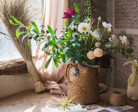 Clematis, Olive Branch, Sweet Alyssum, Corn poppy, Cranberry, Iceberg Rose Flowers, Unique Flower Arrangement for Home Decoration, Beautiful Artificial Flowers for Living Room-HomePaintingDecor