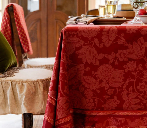 Christmas Table Cloth, Wedding Tablecloth, Red Flower Pattern Tablecloth for Home Decoration, Rectangle Tablecloth for Dining Room Table, Square Tablecloth