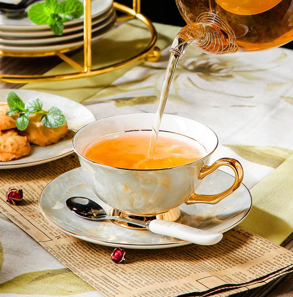 Elegant Ceramic Coffee Cups, 6.8 oz Tea Cup and Saucer in Gift Box as Birthday Gift, Beautiful British Tea Cups, Royal Porcelain Tea Cup Set-HomePaintingDecor