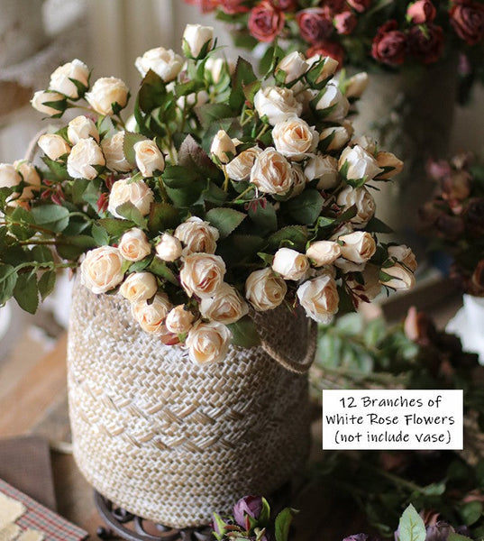 Wedding Artificial Flowers, 12 Branches of White Rose Flowers, White Rose Flower in Vase, Real Touch Flowers, Simple Flower Arrangement Ideas for Home Decoration-HomePaintingDecor