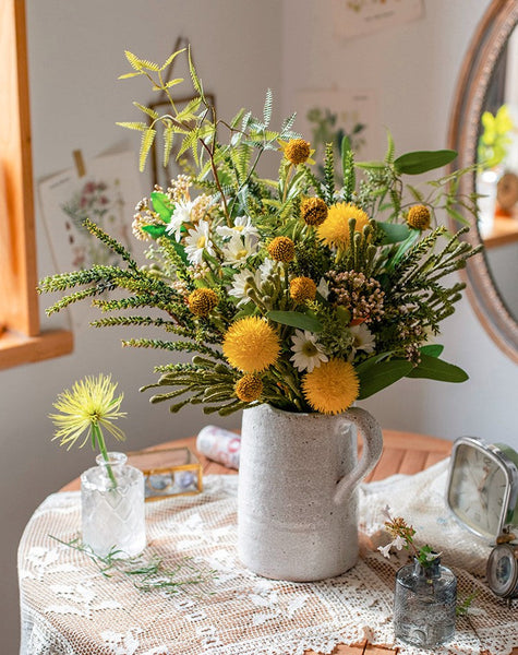 Beautiful Modern Artificial Flowers for Dining Room Table, Dandelion, Wheat Branch, Eucalyptus Globulus, Unique Flower Arrangement for Home Decoration-HomePaintingDecor
