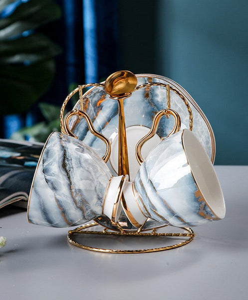 Unique Tea Cups and Saucers in Gift Box as Birthday Gift, Elegant Ceramic Coffee Cups, Beautiful British Tea Cups, Royal Bone China Porcelain Tea Cup Set-HomePaintingDecor