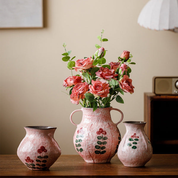Rustic Pottery Flower Vases, Small Flower Vases on Table, Pink Bud Vases, Handmade Water Holding Flower Vases-HomePaintingDecor