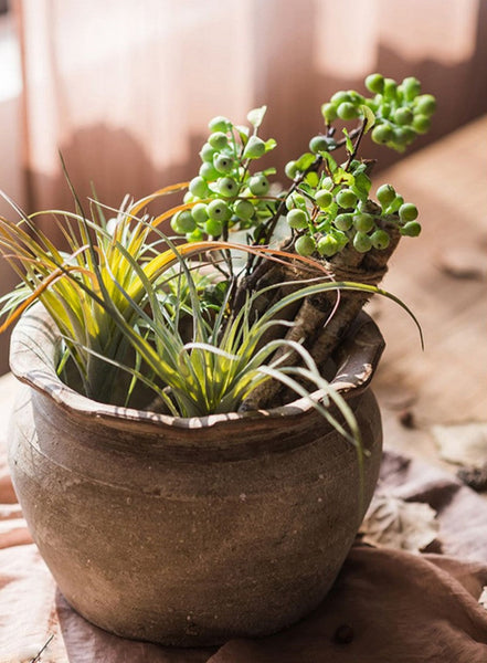 Flower Arrangement Ideas for Living Room, Green Cranberry Fruit Branch, Modern Artificial Flowers for Home Decoration, Spring Artificial Floral for Bedroom-HomePaintingDecor