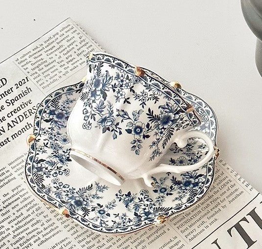 French Style China Porcelain Tea Cup Saucer Set, 7.8 oz Tea Cup and Saucers, Royal Ceramic Cups, Elegant Vintage Ceramic Coffee Cups for Traditional Afternoon Tea-HomePaintingDecor