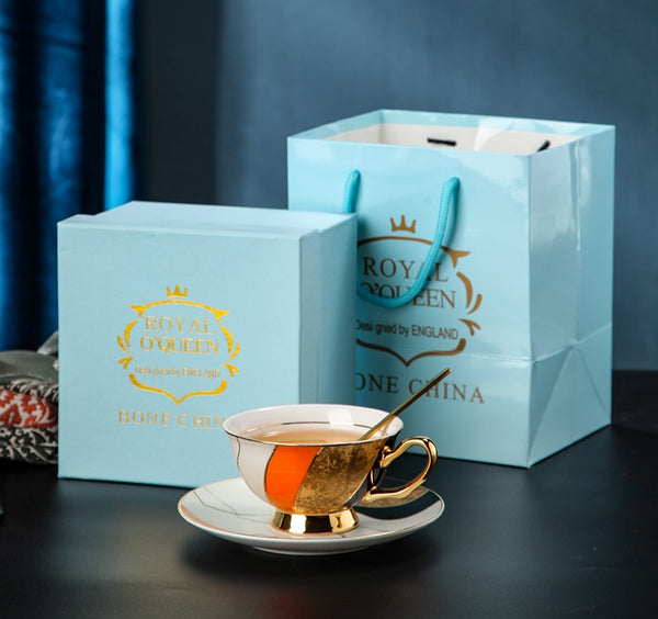 Elegant Royal Ceramic Coffee Cups, 6.8 oz Tea Cup and Saucer in Gift Box as Birthday Gift, Beautiful British Tea Cups, Creative Porcelain Tea Cup Set-HomePaintingDecor