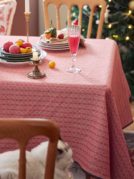 Simple Modern Rectangle Tablecloth for Dining Room Table, Knitted Plaid Embroidery Farmhouse Table Cloth, Square Tablecloth for Round Table-HomePaintingDecor