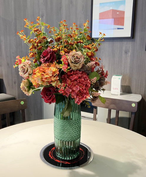 Modern Artificial Floral Arrangement for Bedroom, Large Bunch of Autumn Flowers Arrangement Interior Design, Creative Faux Silk Floral Bouquet Table Centerpiece-HomePaintingDecor