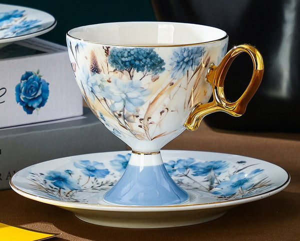 Elegant Ceramic Coffee Cup with Saucer, British Tea Cup set, Ceramic Tea Cup and Saucer Set in Gift Box, Porcelain Tea Cup Set and Saucer Set-HomePaintingDecor