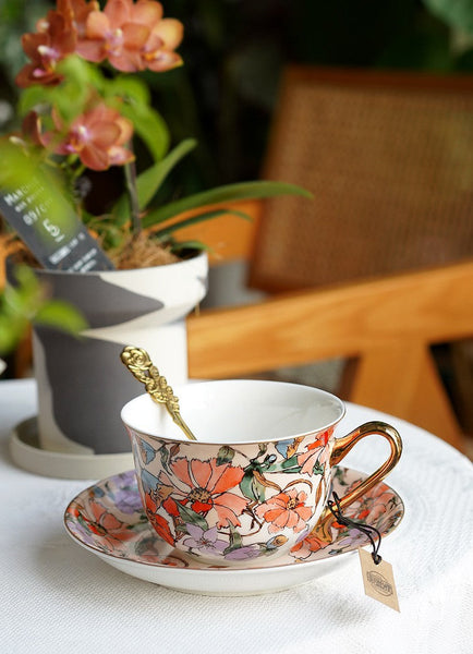 Elegant Ceramic Coffee Cups, Flower Bone China Porcelain Tea Cup Set, British Royal Ceramic Cups for Afternoon Tea, Unique Tea Cup and Saucer in Gift Box-HomePaintingDecor