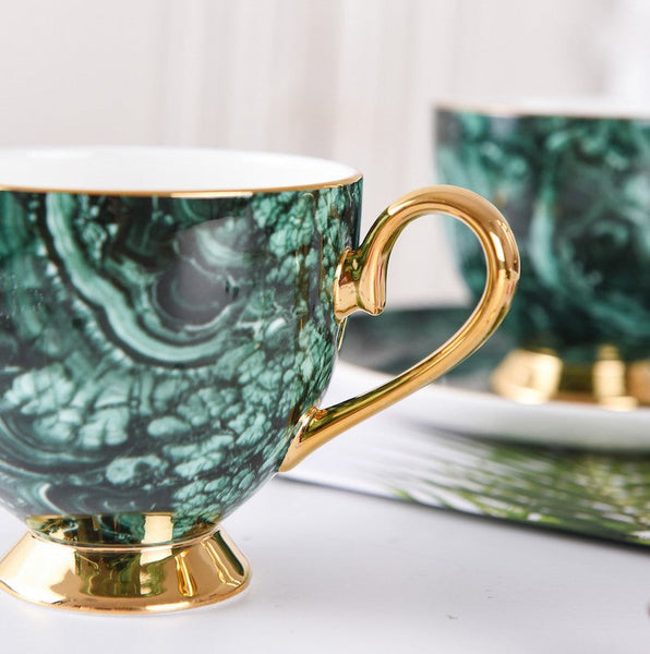 Beautiful British Green Tea Cups, Unique Porcelain Cup and Saucer, Royal Ceramic Coffee Cups, Creative Bone China Porcelain Tea Cup Set-HomePaintingDecor