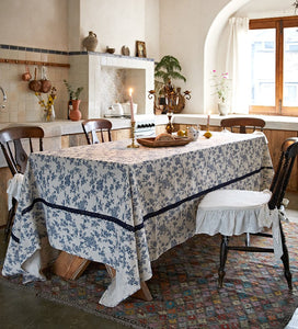 Extra Large Vintage Rectangle Tablecloth for Dining Room Table, Rustic Farmhouse Table Cover for Kitchen, French Flower Pattern Tablecloth for Round Table-HomePaintingDecor
