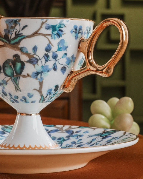 Ceramic Tea Cups and Saucers in Gift Box, British Tea Cup set, Elegant Ceramic Coffee Cups, Creative Porcelain Tea Cup Set and Saucer-HomePaintingDecor