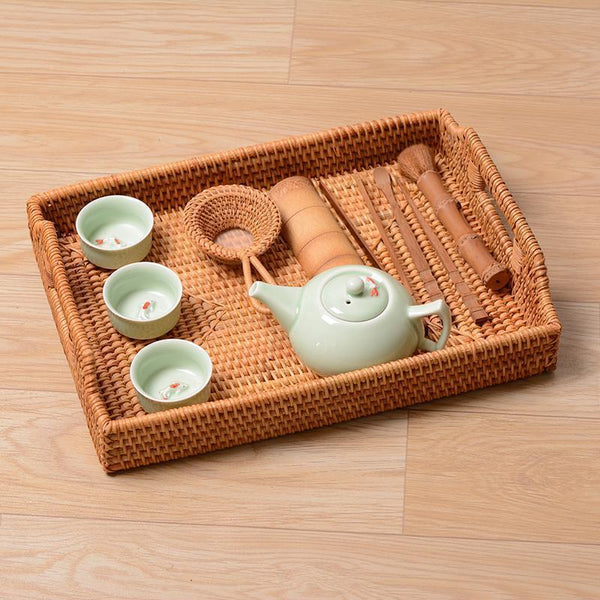 Rattan Bread Plate with Handle, Storage Baskets for Kitchen, Woven Storage Basket, Fruit Plate for Kitchen, Storage Baksets for Shelves-HomePaintingDecor