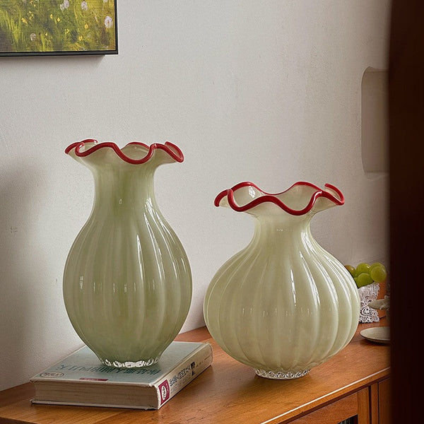 Unique Handmade Vase for Flowers, French Vintage Glass Flower Vases, Glass Bud Vases, Flower Vases on Table-HomePaintingDecor