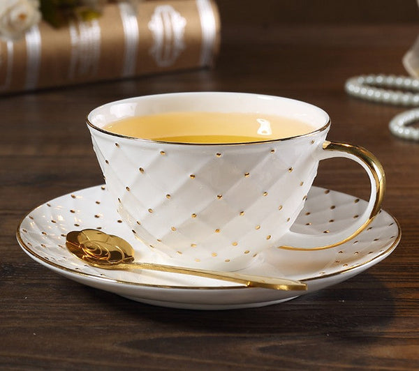 Elegant Ceramic Tea Cups, 6.8 oz Tea Cup and Saucer in Gift Box as Birthday Gift, Beautiful British Tea Cups, Creative Porcelain Tea Cup Set-HomePaintingDecor