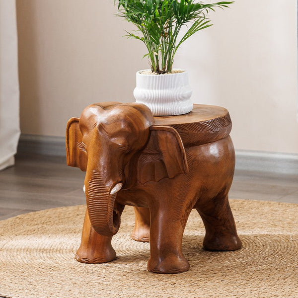 Dining Table Stool, Handmade Solid Wood low Stool, Elephant Wooden Stool, Elephant Sofa Stool, Creative Shoe-changing Stool-HomePaintingDecor