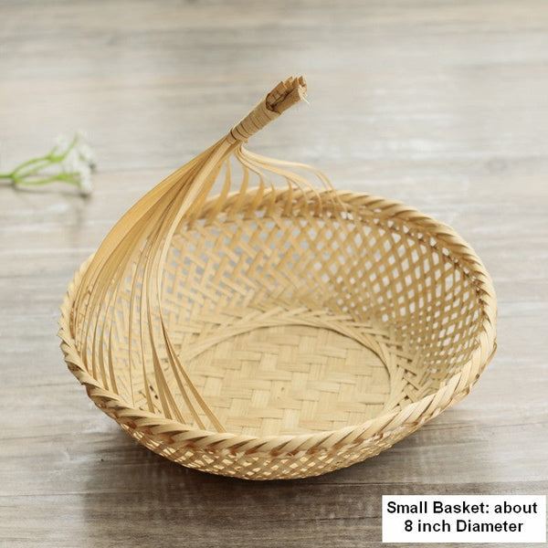 Lovely Cute Picnic Food Basket, Bamboo Basket for Food, Natural Fruit Basket Kitchen Storage Baskets, Natural Hand-woven Bamboo Basket-HomePaintingDecor