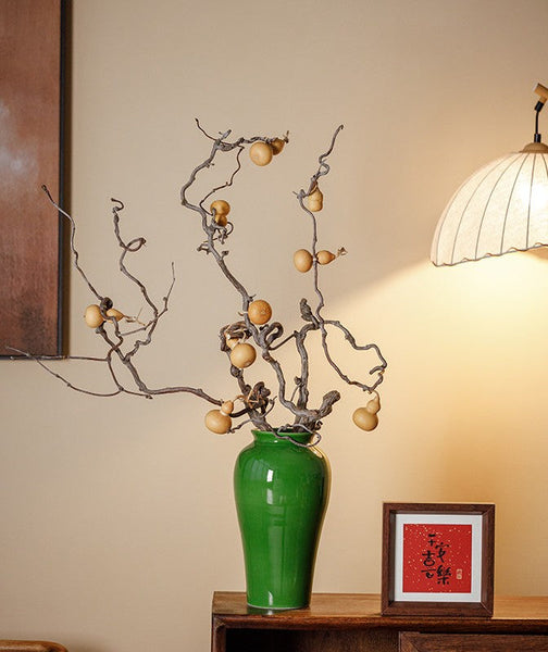 Handmade Water Holding Flower Vase, Centerpiece Ceramic Bud Vases, Green Porcelain Flower Vases, Vintage Flower Vases on Table-HomePaintingDecor
