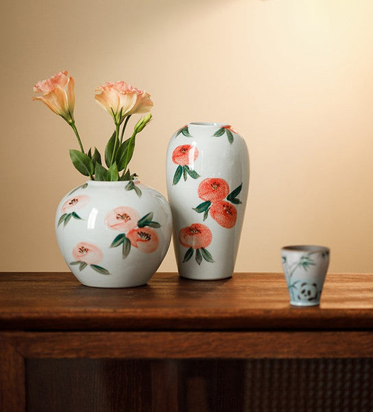 Handmade Water Holding Flower Vases, Modern Flower Vase Centerpiece on Table, Porcelain Flower Vases, Ceramic Bouquet Vases-HomePaintingDecor