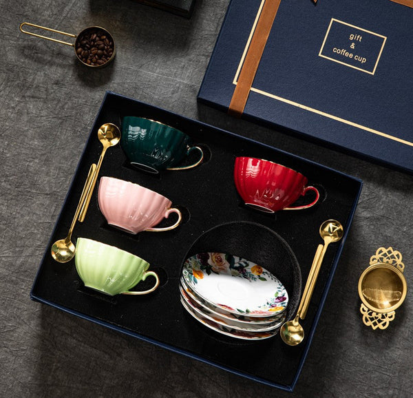Elegant Ceramic Coffee Cups, Beautiful British Tea Cups, Creative Porcelain Tea Cup Saucer Set, 6.8 oz Tea Cup and Saucer in Gift Box-HomePaintingDecor