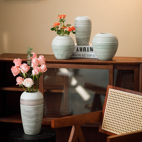 Centerpiece on Dining Table, Large Flower Vase on Table, Pottery Flower Vases Urn, Modern Bouquet Flower Vases, Handmade Water Holding Flower Vases-HomePaintingDecor